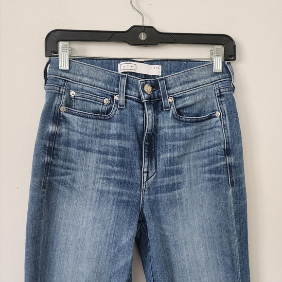 AYR The Bomb Pop High-Rise Cropped Flare Jeans Raw Hem Denim Size 27 - Picture 5 of 16